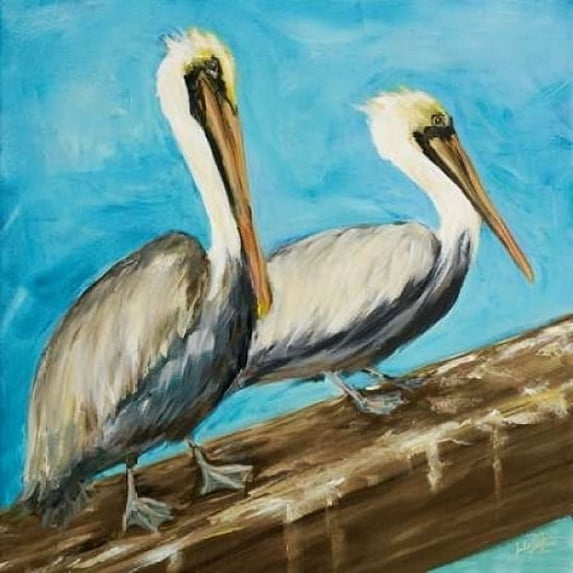 Pelicans on Post II Poster Print by Julie DeRice