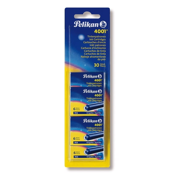 Pelikan 4001 Ink Cartridges Refills - Royal Blue - 30 Cartridges