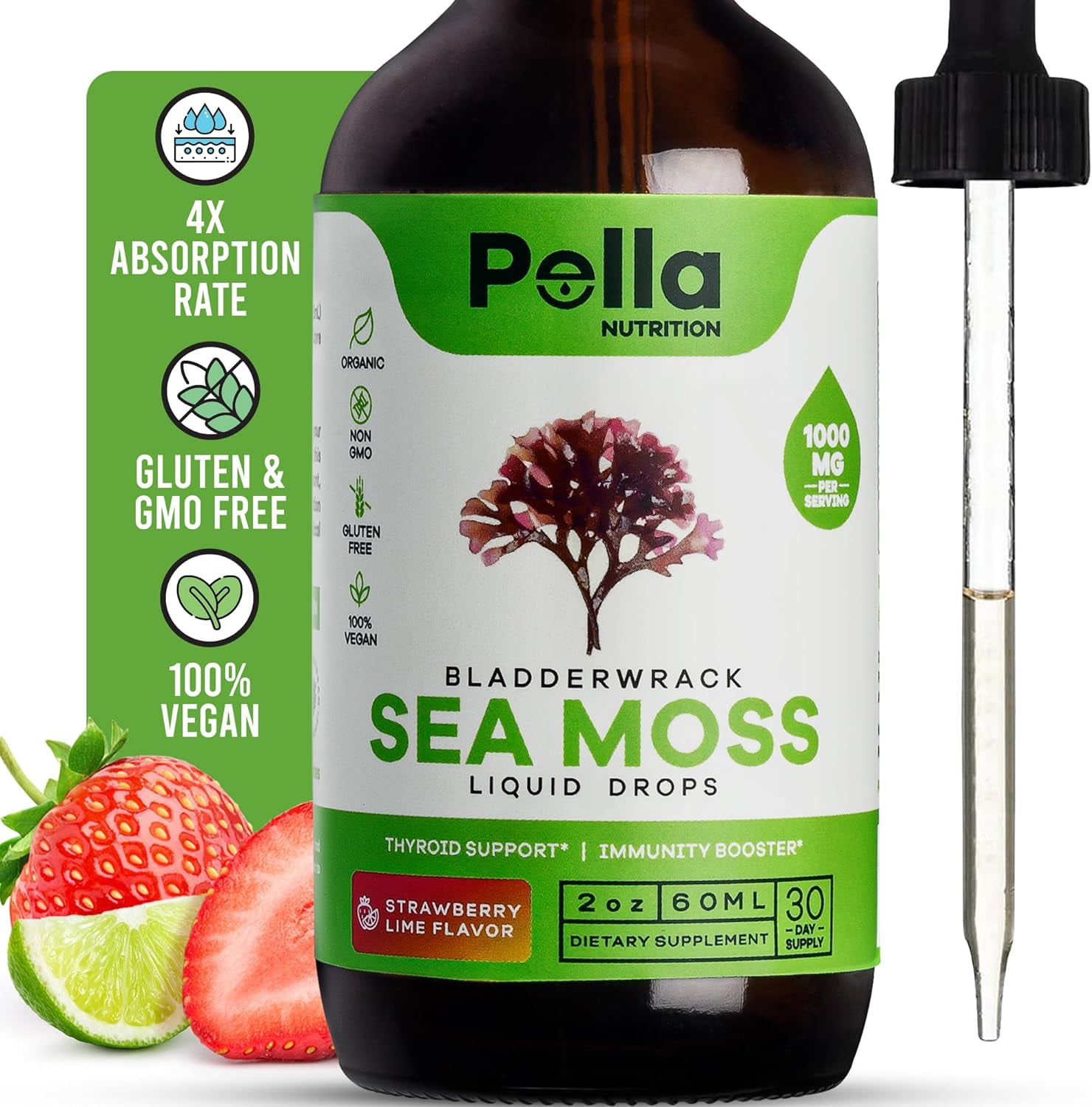 Pella Nutrition Irish Sea Moss Liquid Drops with Bladderwrack Vitamin Supplement, 2 fl oz