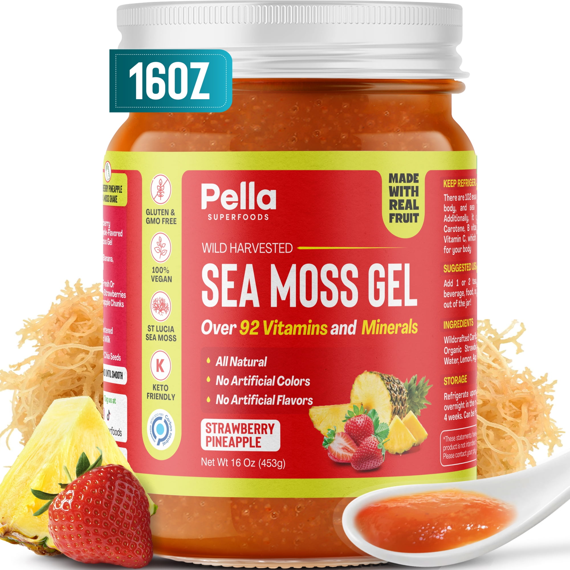 Pella Nutrition Sea Moss Gel Organic Strawberry Pineapple 16 oz Multivitamin & Mineral