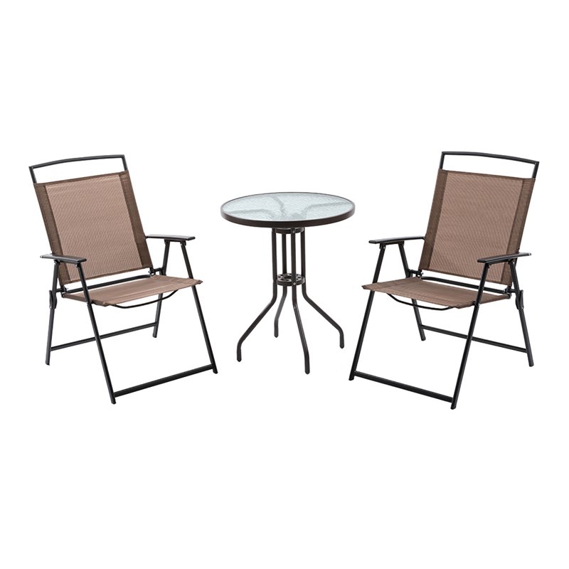 Pellabant Metal Patio Bistro Table and Folding Chairs set of 3 in Brown