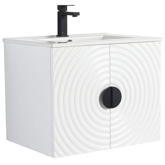 Pellabay Modern Bathroom Vanity with Fluted Circular Doors 24" Wide - White - Sink Included