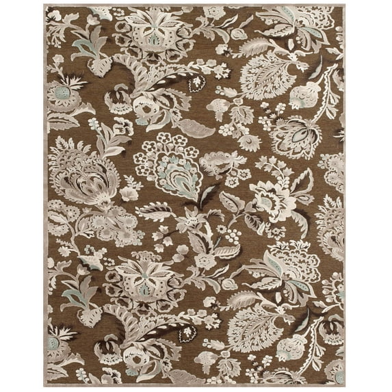 Pellaro Metallic Floral Botanical Rug, Coffee Brown, 5ft-3in x 7ft-6in Area Rug