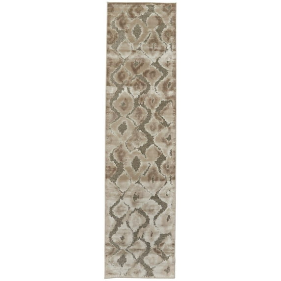 Pellaro Metallic Ikat Rug, Silver Gray/Taupe, 2ft - 6in x 8ft, Runner