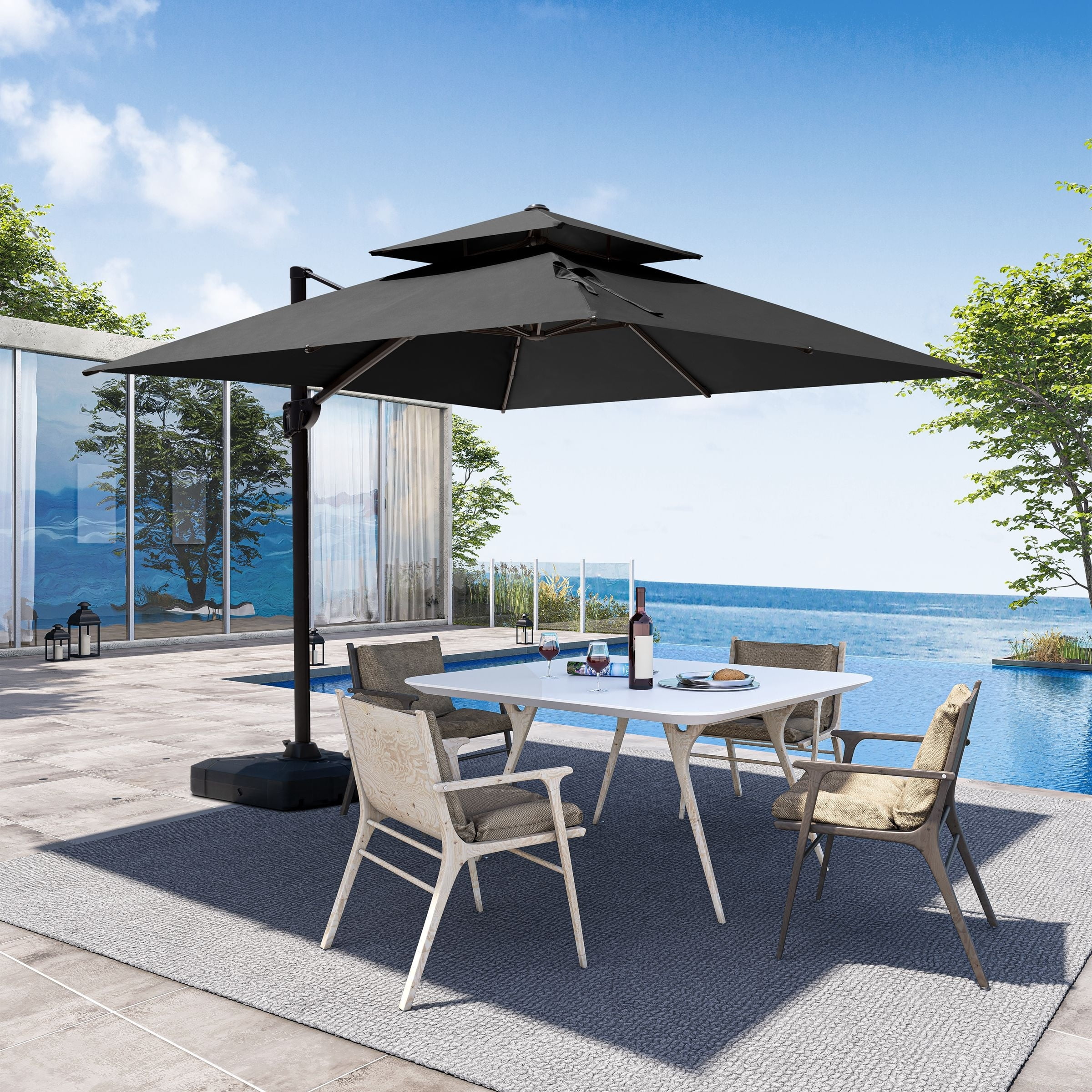 Black Heavy-Duty 10 ft Square Cantilever Patio Umbrella