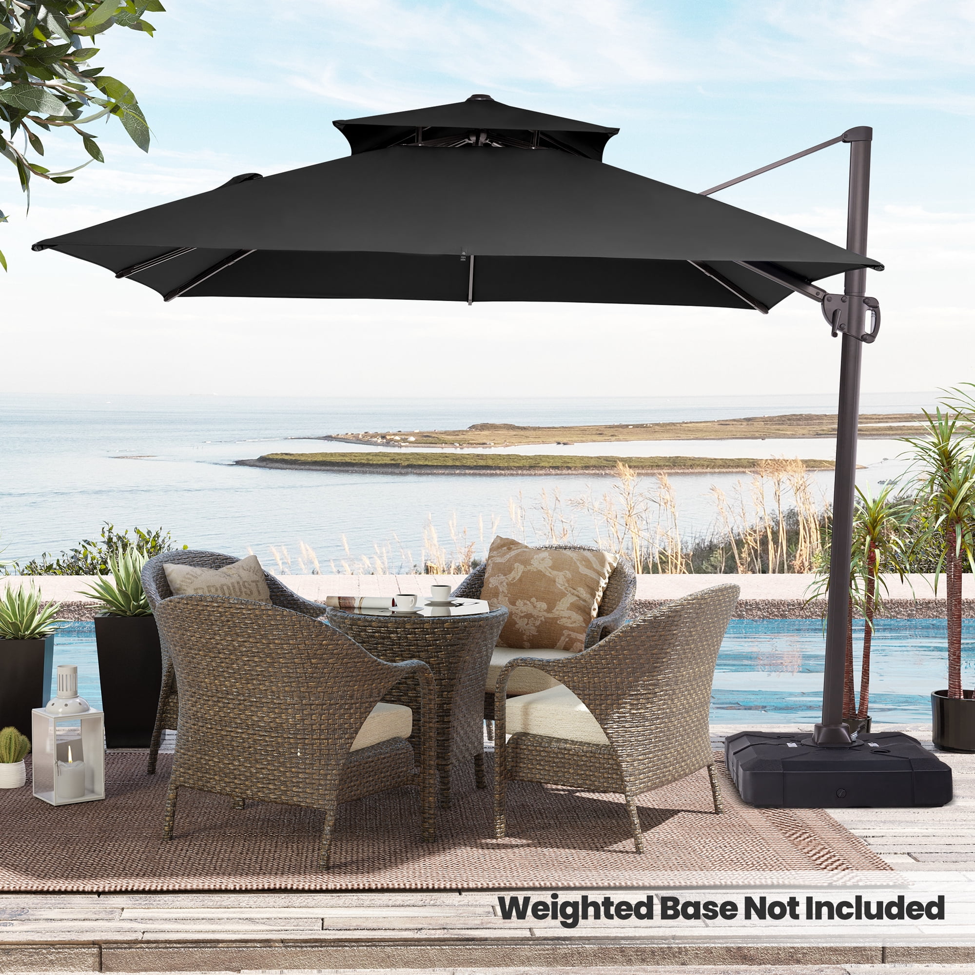 Pellebant 10 ft. x 10 ft. Square Double Top Patio Cantilever Umbrella, Black