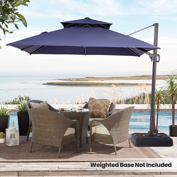Pellebant 10 ft. x 10 ft. Square Double Top Patio Cantilever Umbrella, Navy Blue