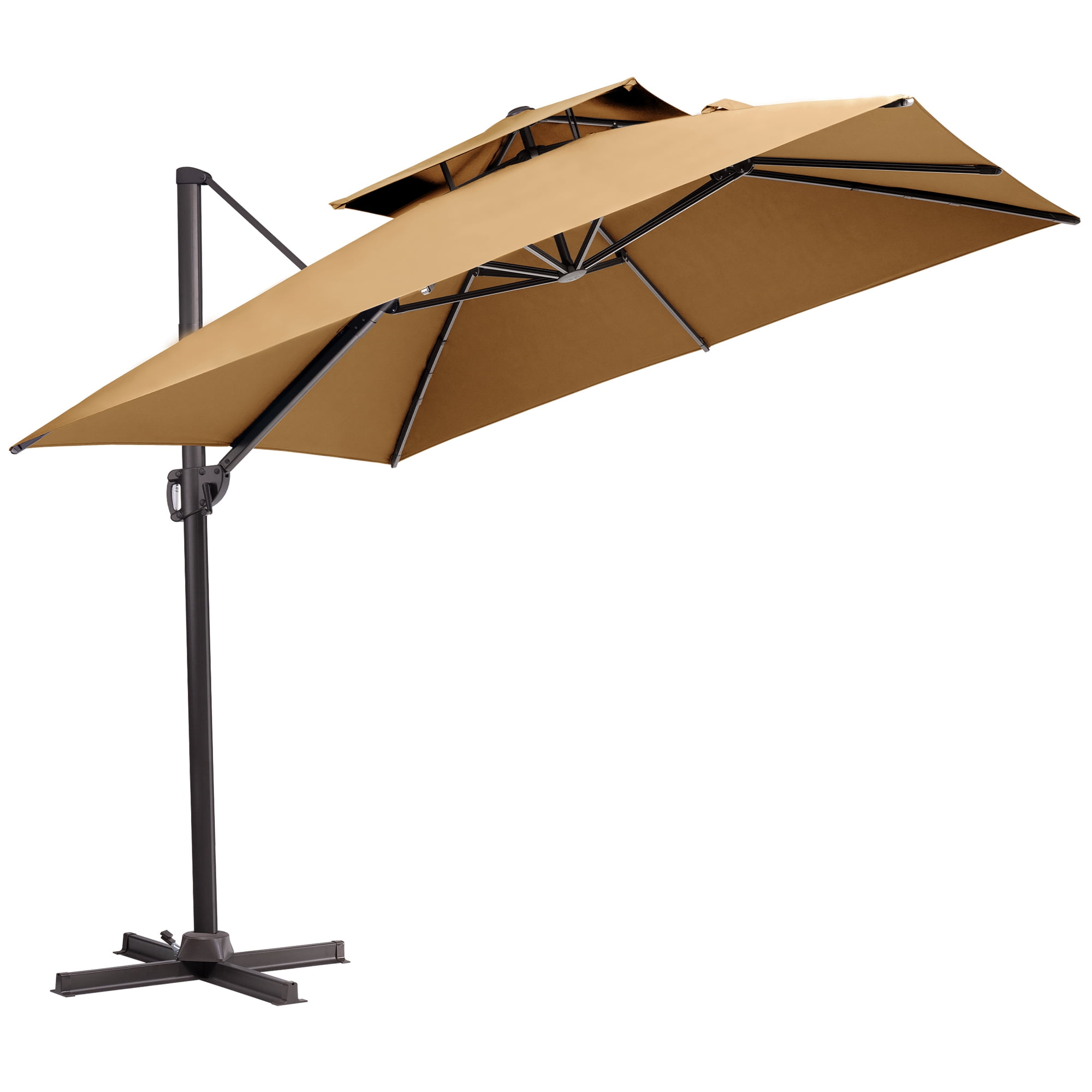 Tan 13 x 10 ft Double Top Cantilever Patio Umbrella with Metal Frame
