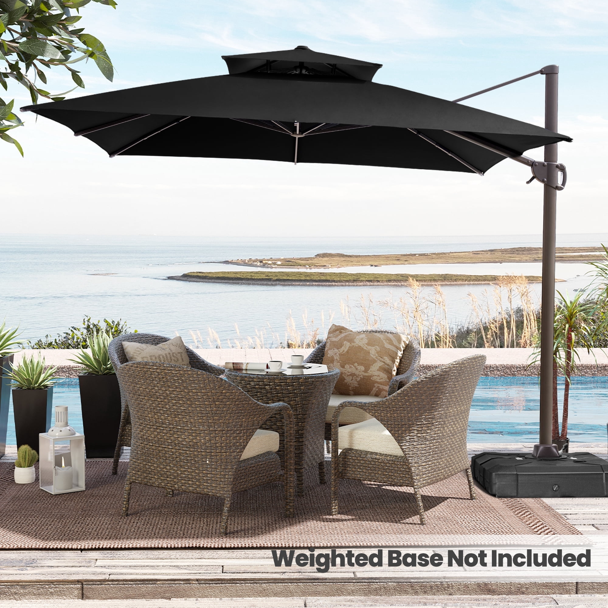 Pellebant 11 ft. x 11 ft. Square Double Top Patio Cantilever Umbrella, Black