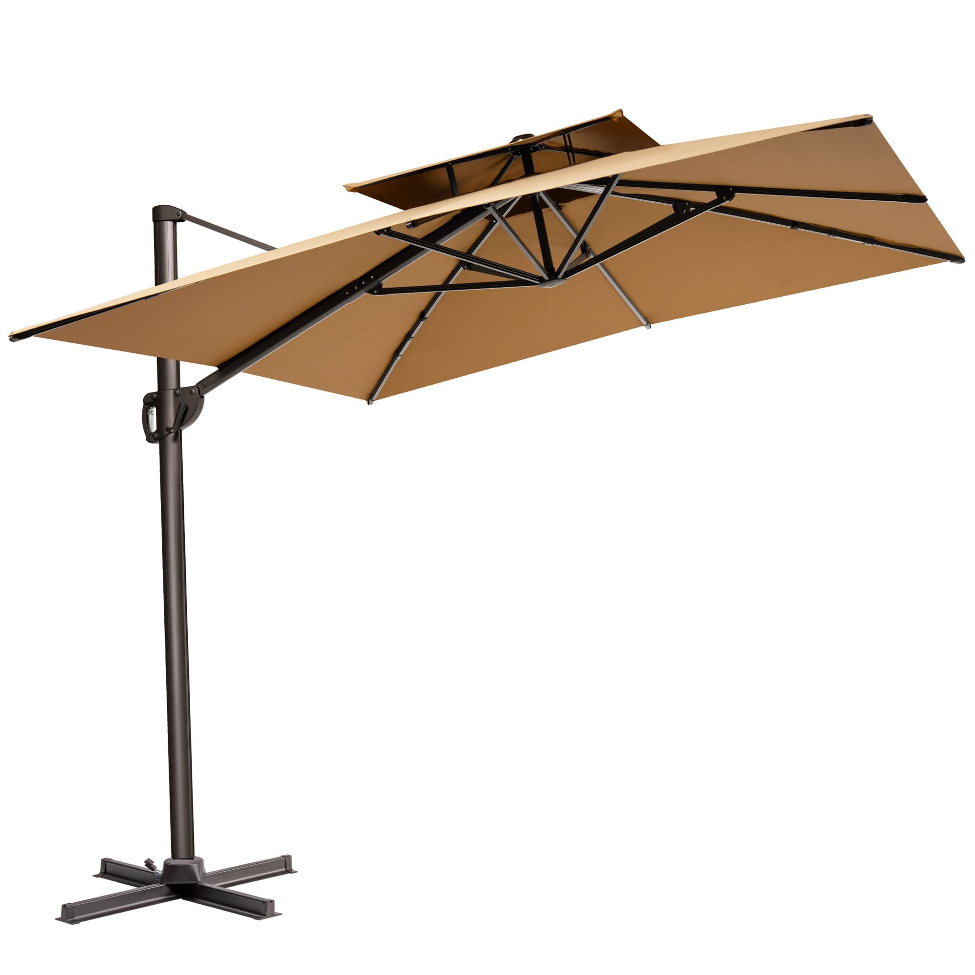 Tan Rectangular Cantilever Patio Umbrella with Metal Pole