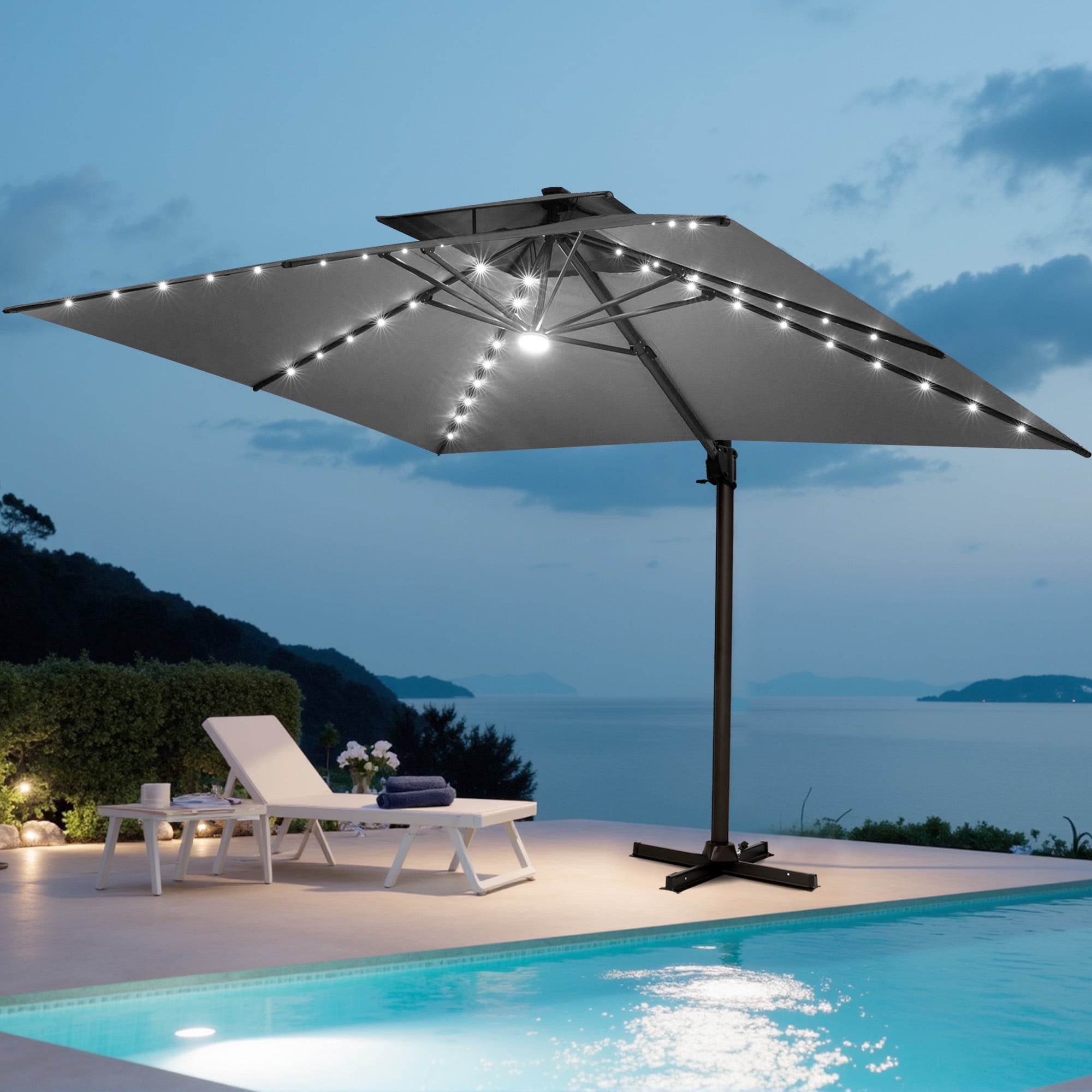 best rectangular cantilever patio umbrella Ombrellon 10 X 13 FT Outdoor with Lights & Base 1 * 13 ft Pellebant 13 ft. x 10