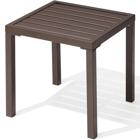 Pellebant 16" Outdoor Side Table, All-Weather Square Metal Patio End Table for Garden, Porch, Deck, Backyard, Brown