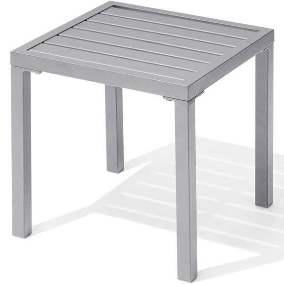 Pellebant 16" Outdoor Side Table, All-Weather Square Metal Patio End Table for Garden, Porch, Deck, Backyard, Grey