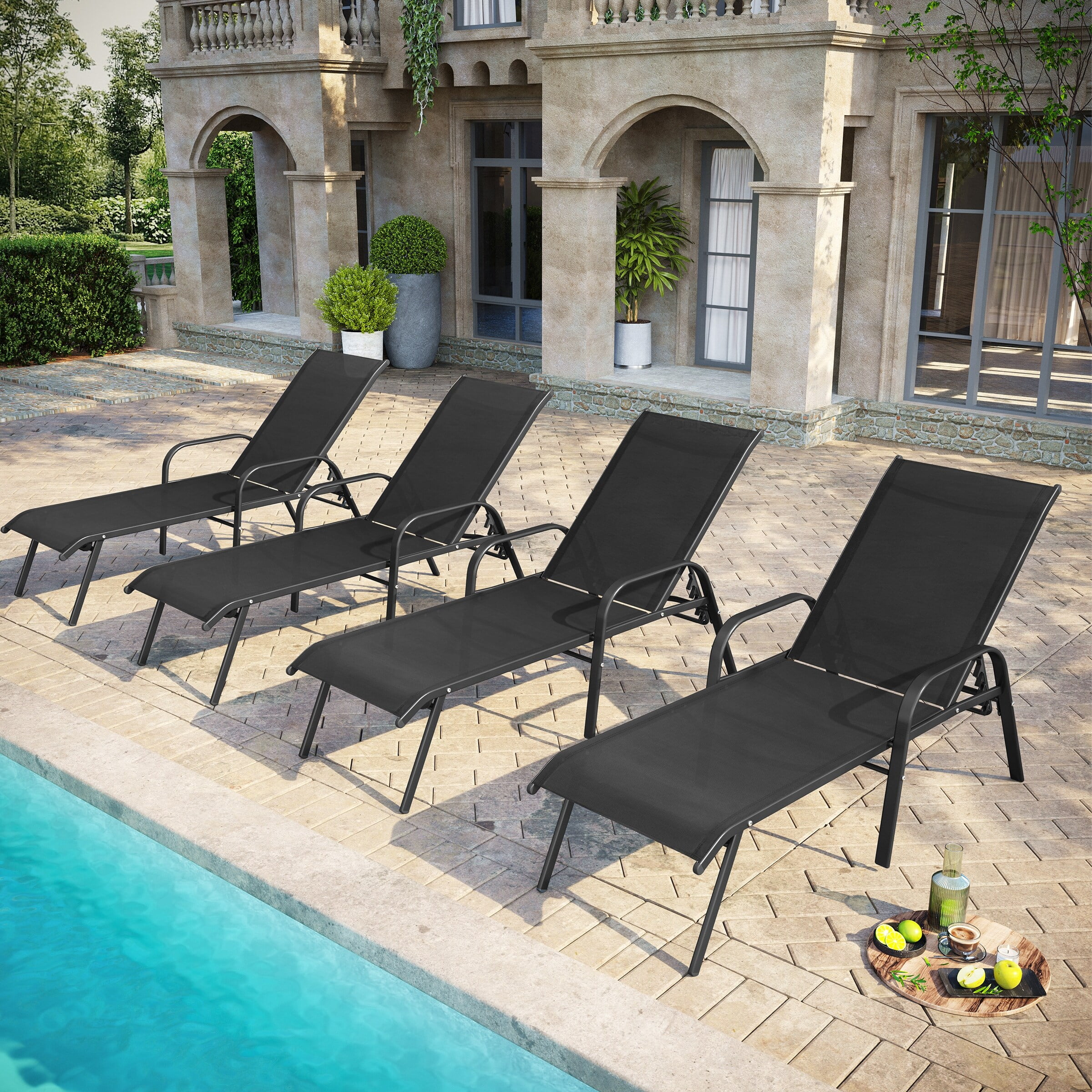 Mainstays Asher Springs Outdoor Double Chaise Lounge Bench Black Gray Walmart