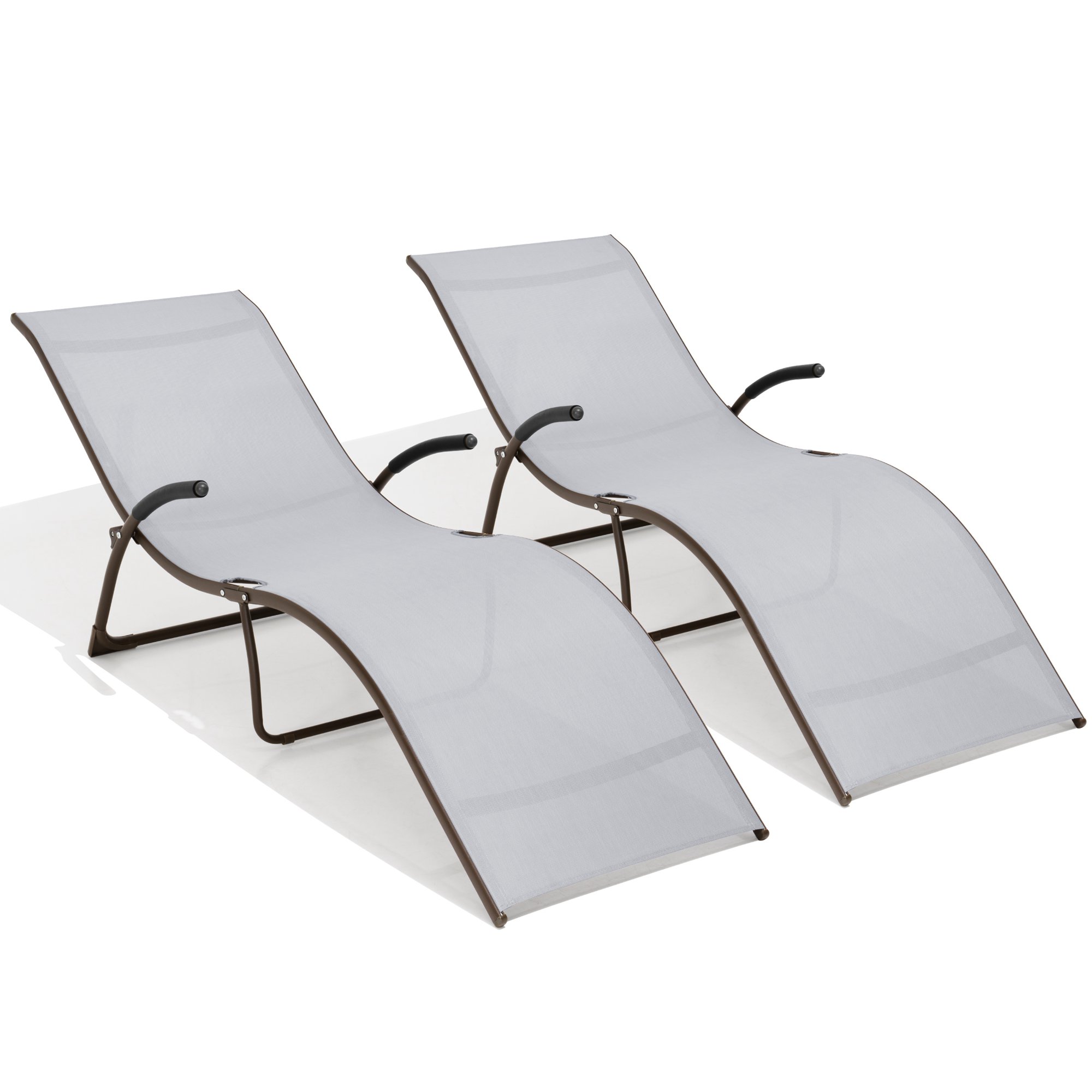 Pellebant 2 PCS Outdoor Chaise Lounge Patio Steel Pool Portable Folding