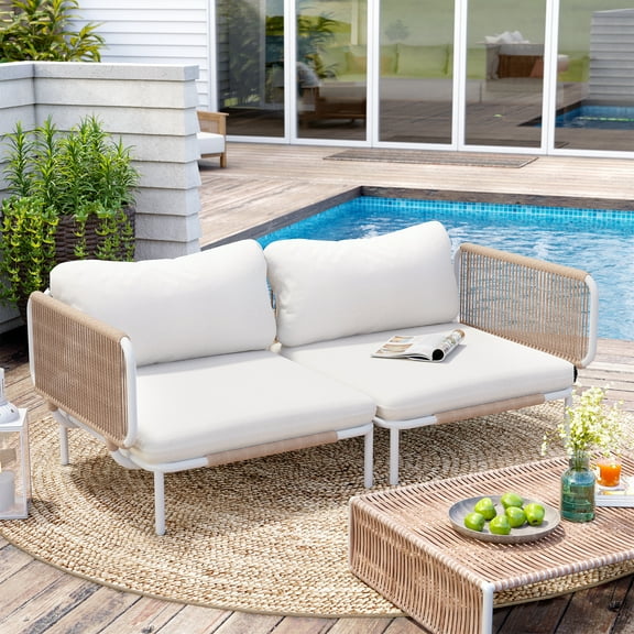 Pellebant 2 Pieces Outdoor Sofa Patio Furniture Set Conversation Set,White