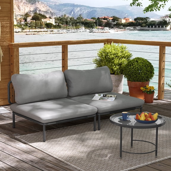 Pellebant 2 Pieces Outdoor Sofa without Arms Patio Furniture Set,Gray