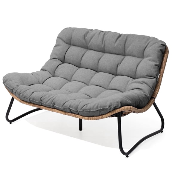 Pellebant Patio Loveseat Sofa, 2 Seater Outdoor Couch, All-Weather Rattan Large Furniture with Soft Cushions， Dark Gray