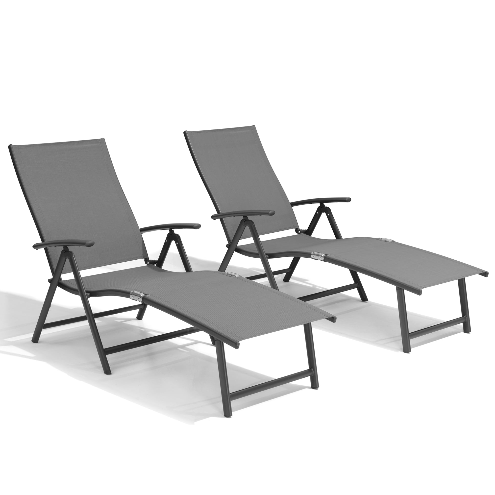 Gray Aluminum Adjustable Outdoor Chaise Lounge Set with Arms