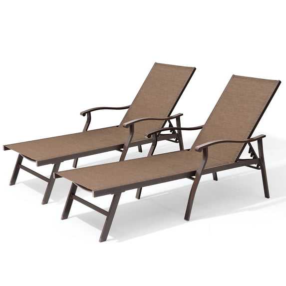 Pellebant 2PCS Patio Aluminum Adjustable Chaise Lounge Chair Brown