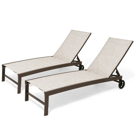 Pellebant 2PCS Patio Lounge Chairs Outdoor Lounge Chair with Wheels, Beige