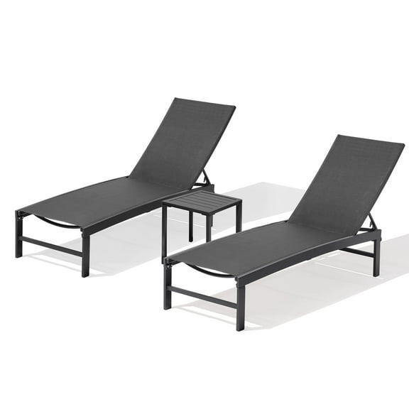 Pellebant 3Piece Outdoor Chaise Lounge Set, 2 Adjustable Recliners + Side Table, AllWeather Pool & Patio Sun Loungers, (Black)
