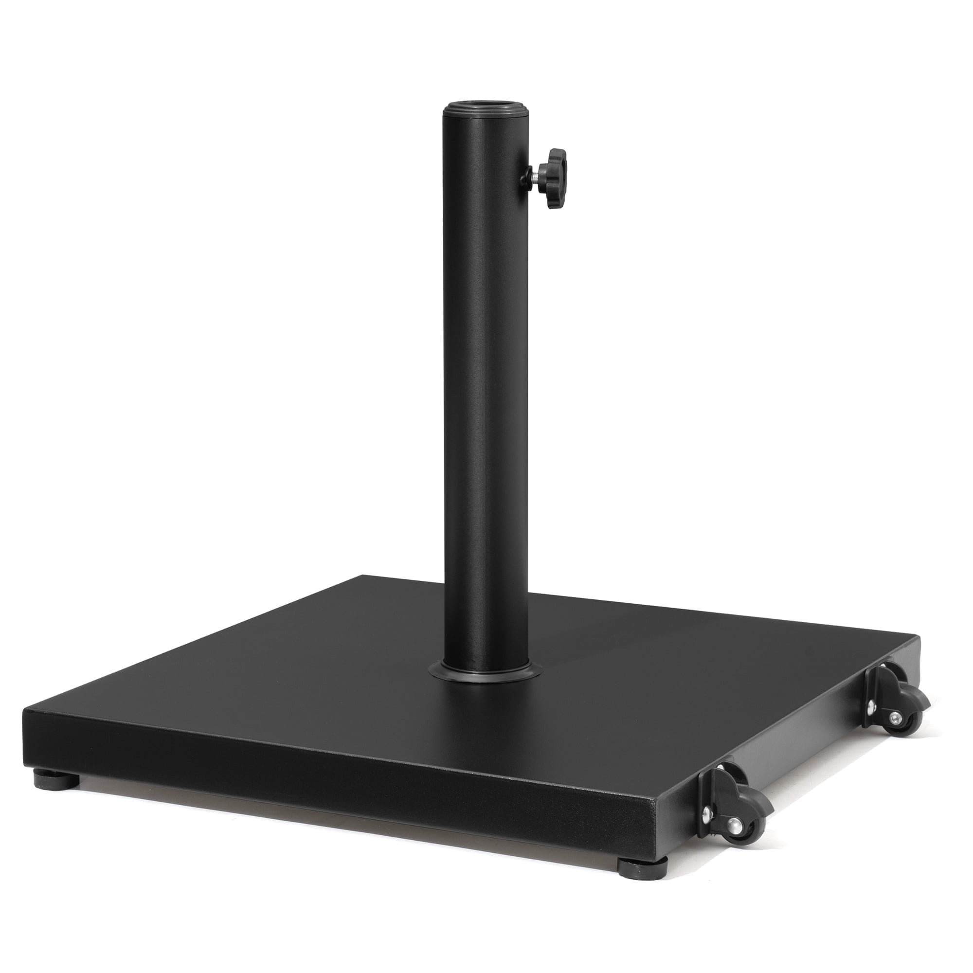 Pellebant 43 lbs Patio Umbrella Base Stand with Wheels, Heavy Duty Square Concrete Stand Market Umbrella, for Patio, Deck, Poolside w/ 4 Wheels, 2 Locks, 3 Knobs, Black