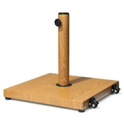 Pellebant 40lbs Patio Umbrella Base Stand with Wheels, Heavy Duty Square Concrete Stand Market Umbrella, for Patio, Deck, Poolside w/ 4 Wheels, 2 Locks, 3 Knobs, TEAK