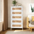 thumbnail image 1 of Pellebant 5 Drawer Rattan Dresser, Tall Wooden Chest of Drawers Storage Cabinet with Wide Top & Handles for Bedroom, Living Room, or Entryway, White, 1 of 9