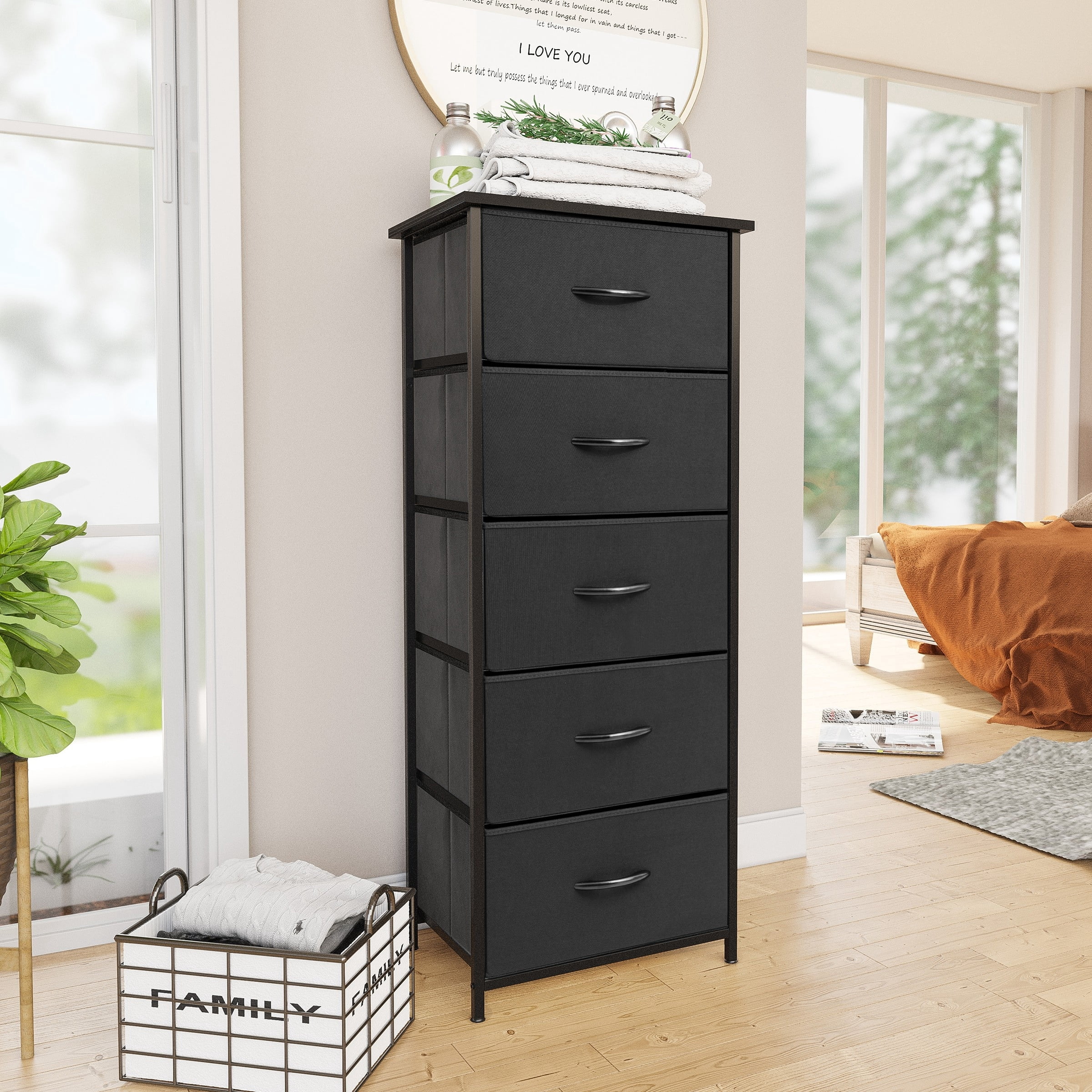 Pellebant 5 Drawers Vertical Storage Tower Organizer Black Dark Wood ...