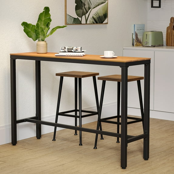 Pellebant 55" Rectangular Metal Patio Bar Table with MDF Top and Easy Assembly, Brown