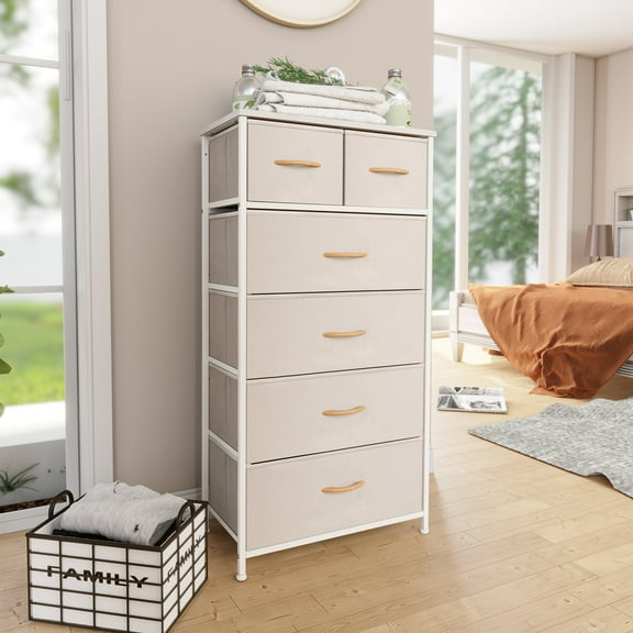 Pellebant  6 Drawers Vertical Dresser Storage Tower Beige Light Wood