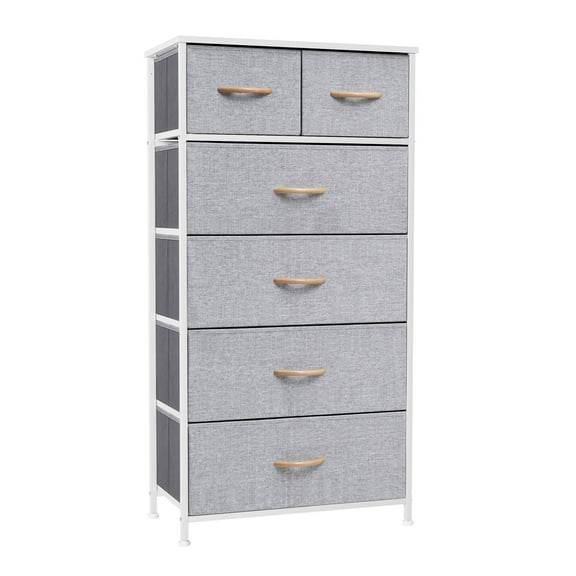 Pellebant 6 Drawers Vertical Dresser Storage Tower Light Grey Light Wood