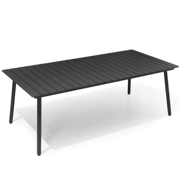 Pellebant 83" Patio Outdoor Dining Table for 6-8, Sturdy Aluminum Frame Wood-Grain Top with Umbrella Hole, Black