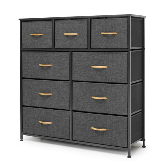 Pellebant 9 Drawers Fabric & Steel Extra Wide Dresser Storage Tower in Gray