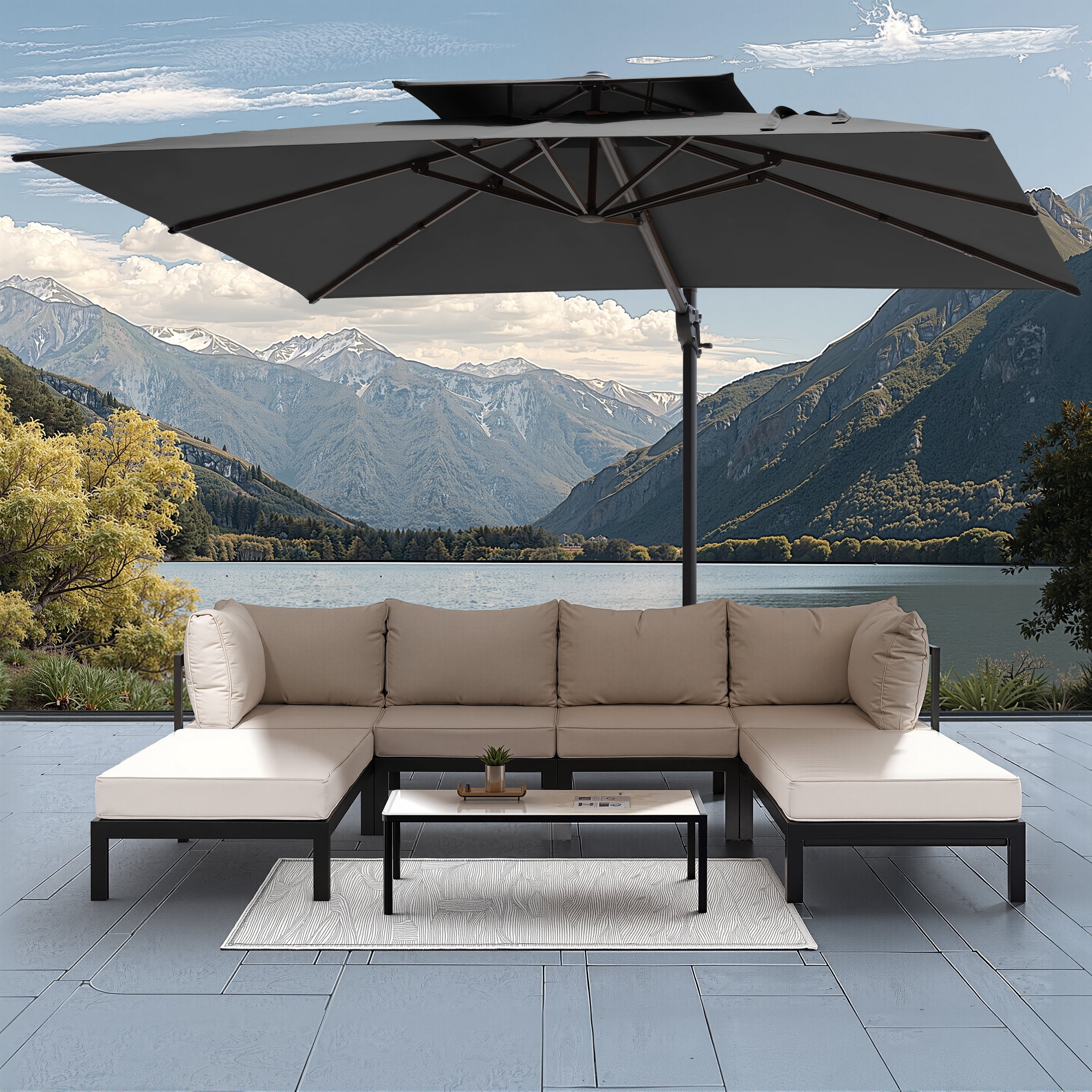Pellebant 9' X 11' Patio Umbrella Outdoor Rectangle Umbrella Large  Cantilever Umbrella Windproof Offset Heavy Duty Sun for Garden Deck Pool  Patio