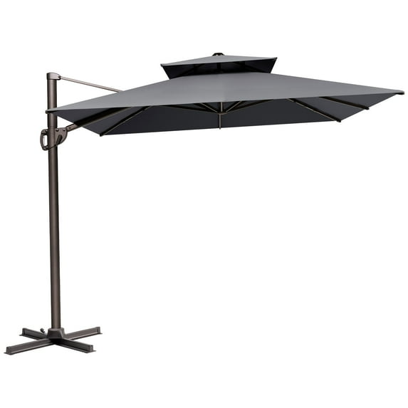 Pellebant 9 ft. x 12 ft. Rectangular Double Top Patio Cantilever Umbrella, Dark Gray