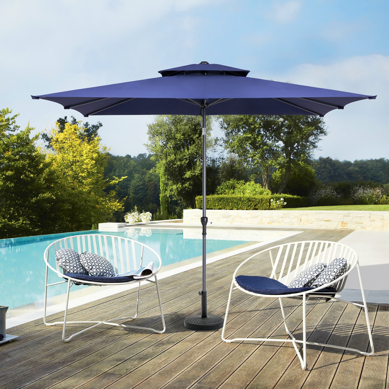 Pellebant 9 x 5 ft Patio Outdoor Umbrella Double Top Market Umbrella in Blue