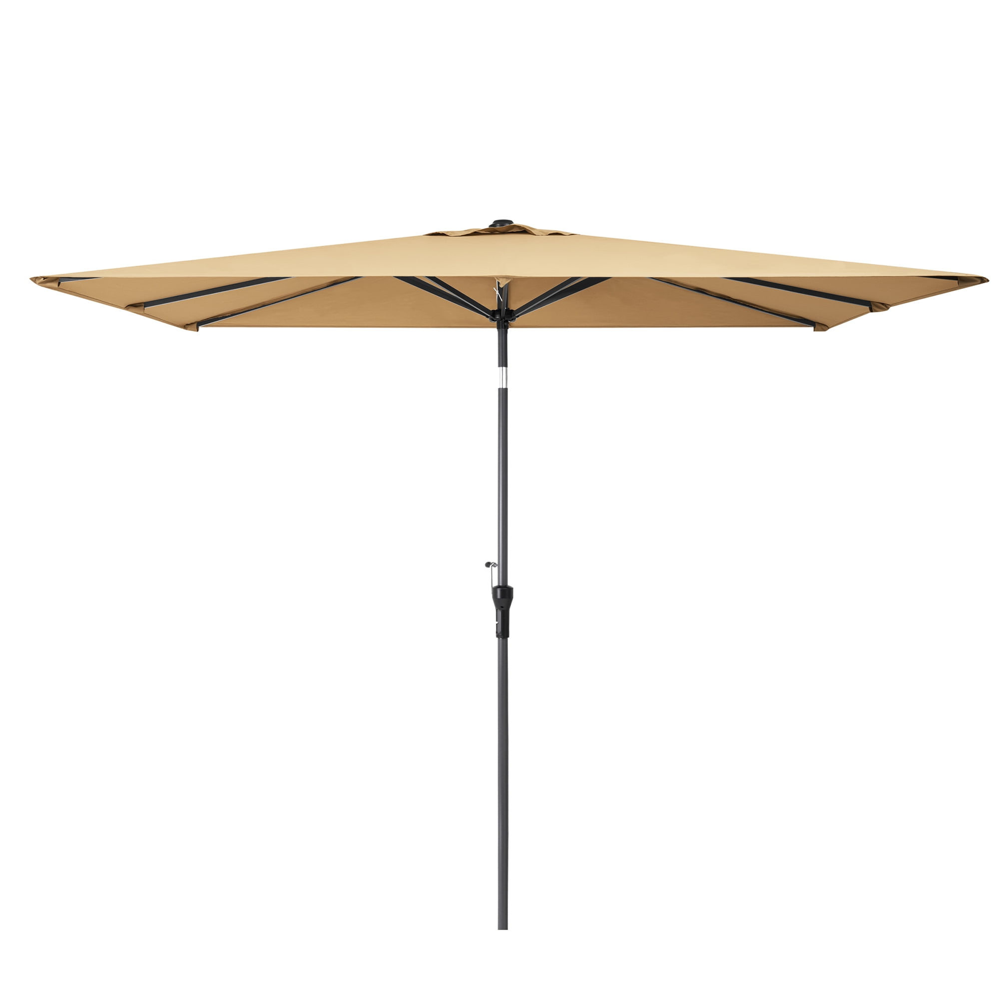 Tan Rectangular Aluminum Patio Umbrella with Crank and Tilt