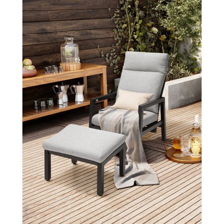 Pellebant Adjustable Reclining Lounge Chair with Ottoman, Gray