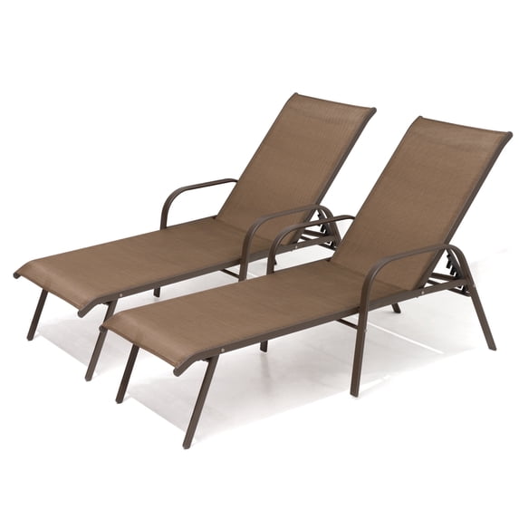 Pellebant Adjustable Steel Chaise Lounge Chair, 5‑Position Recliner for Patio, Poolside, Garden, and Indoor Use, Brown