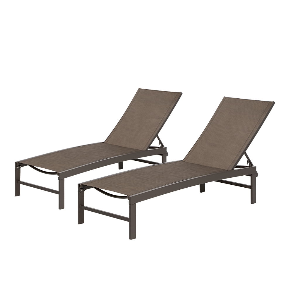 Brown Aluminum Adjustable Outdoor Chaise Lounge Set of 2