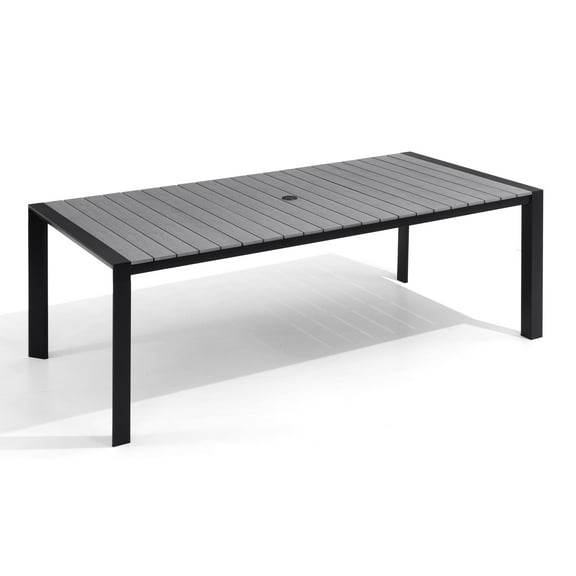Pellebant Aluminum Patio Dining Table for 8-10 Persons, WPC Wood-Like Tabletop, with 1.63" Umbrella Hole, All-Weather Large Furniture for Patio, Backyards, Porches, and Gardens, 83.85" x 38.97"，Gray