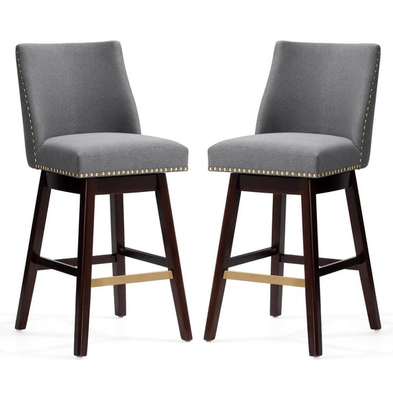 Pellebant Bar Stools Set of 2, Counter Height Leather Bar Stools with Back for Home Kitchen,Gray