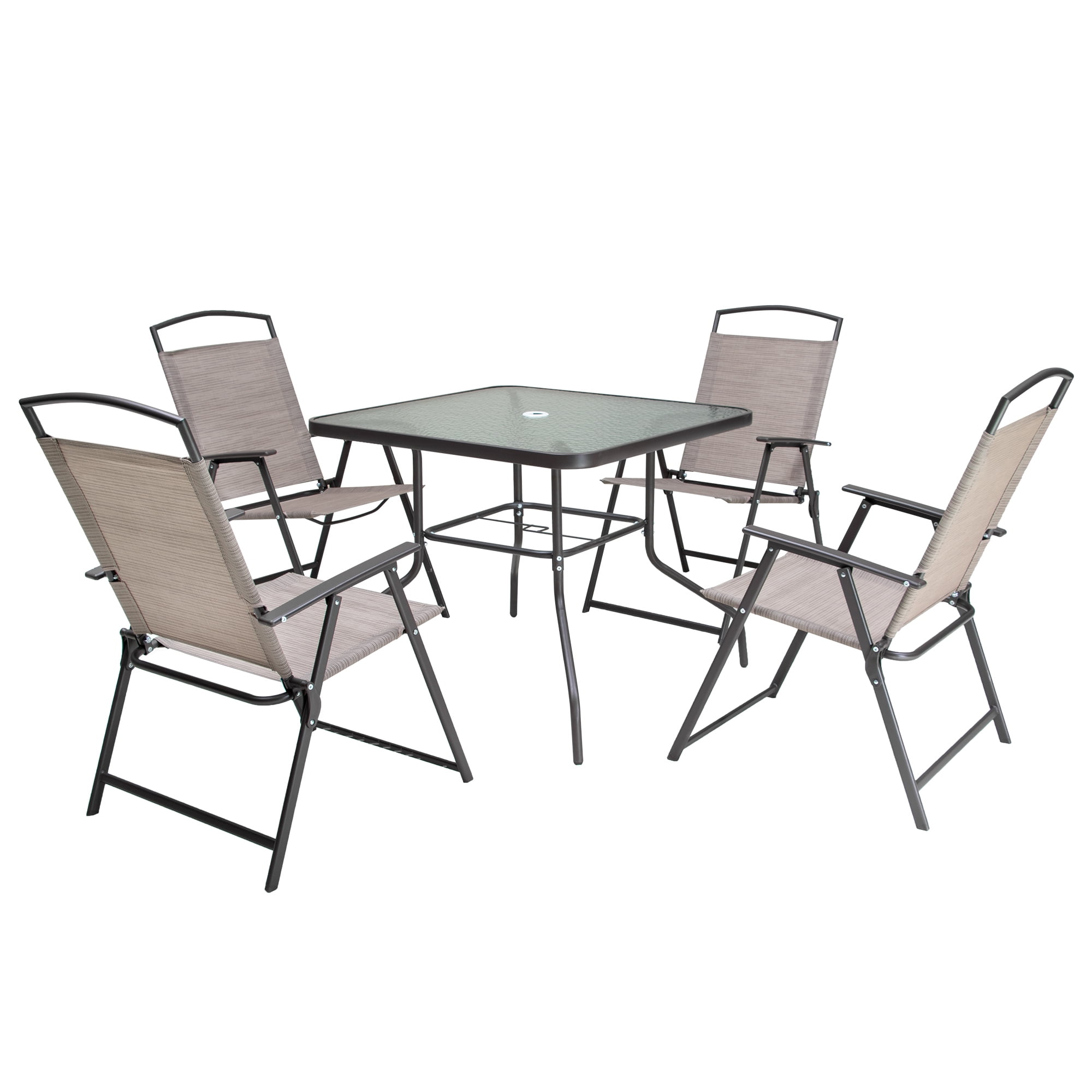 Pellebant 5 Piece Beige Outdoor Patio Dining Set Table with Umbrella Hole 4 Chairs Walmart