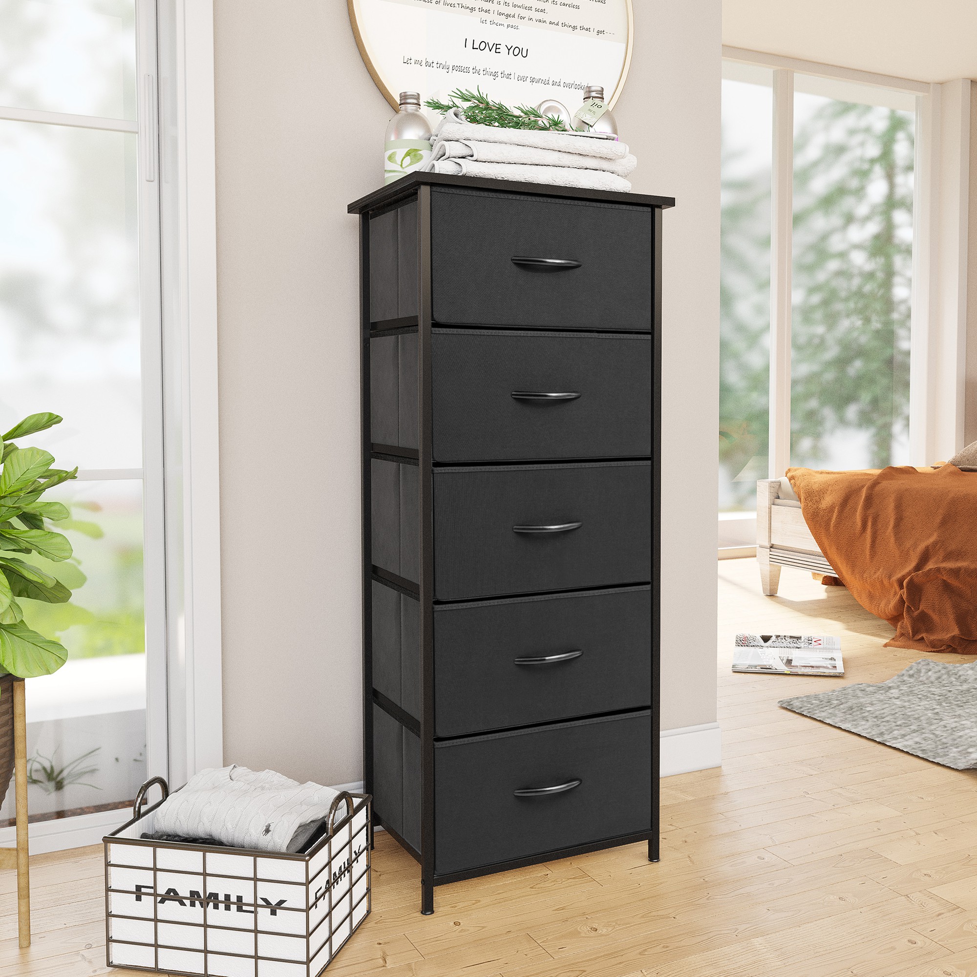Pellebant Black 5-Drawer Dresser Household Vertical Storage Tower Chest - image 1 of 8