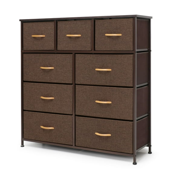 Pellebant Fabric Wide Dresser Storage Tower with 9 Drawers Brown Medium Wood