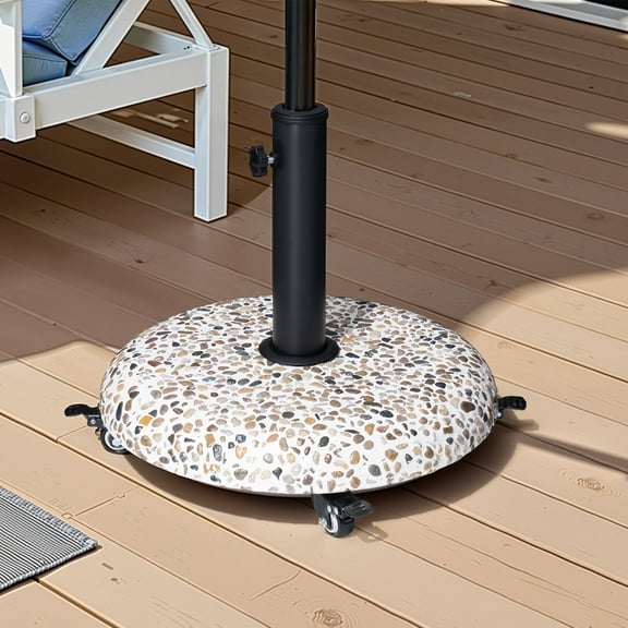 Pellebant Crestlive Products Patio Umbrella Base, 45lbs Heavy Duty Table Umbrella Base, Round Cobble Cement Market Umbrella Stand for Outdoor, Deck, Lawn, Garden