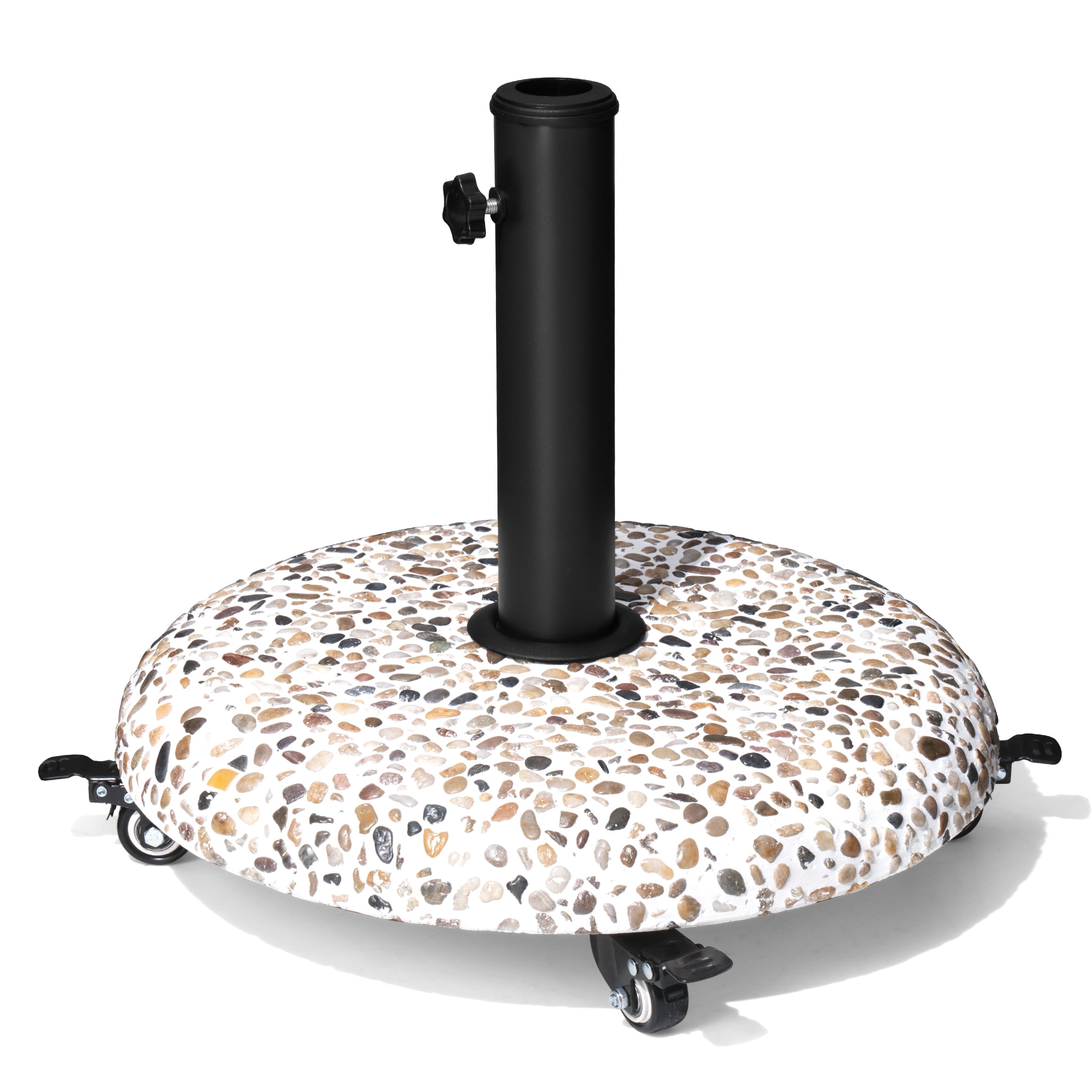 Pellebant Patio Umbrella Base, 45lbs Heavy Duty Table Umbrella Base, Round Cobble Cement Market Umbrella Stand for Outdoor, Deck, Lawn, Garden
