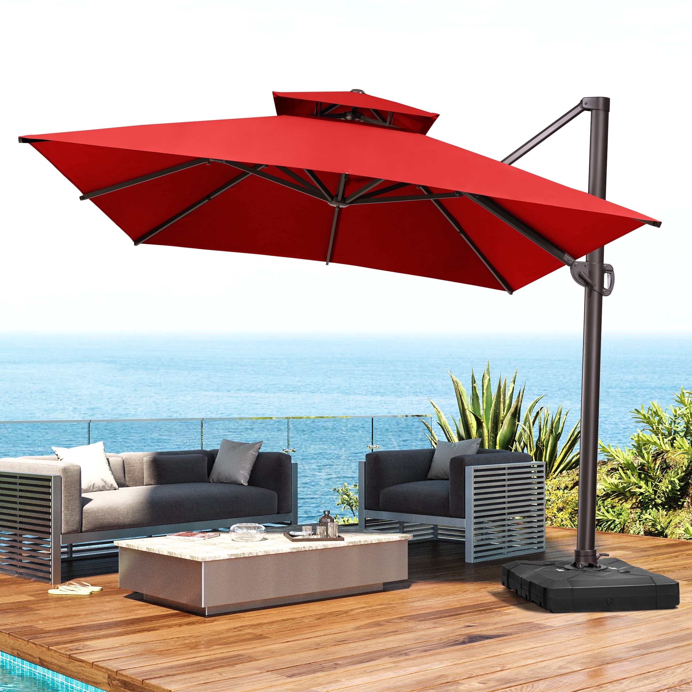 Pellebant Deluxe 11 Ft Outdoor Cantilever Umbrella with Double Top ...